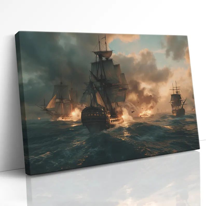 The Guns of Tempest Wall Art | Naval Home Decor Canvas Print | Battle at Sea Wall Decor | Housewarming Gift or Anniversary Gift