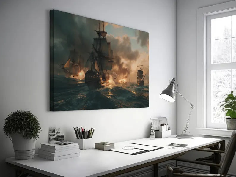The Guns of Tempest Wall Art | Naval Home Decor Canvas Print | Battle at Sea Wall Decor | Housewarming Gift or Anniversary Gift