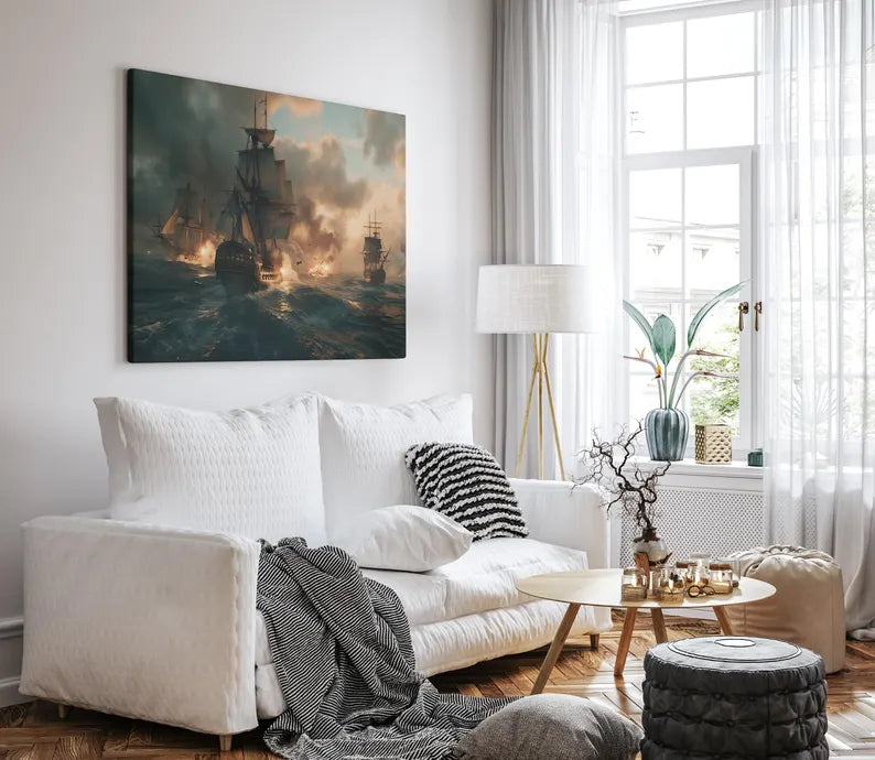 The Guns of Tempest Wall Art | Naval Home Decor Canvas Print | Battle at Sea Wall Decor | Housewarming Gift or Anniversary Gift