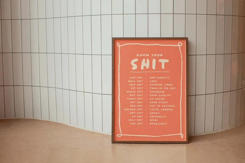 Know Your Shit Print, Wall Art, Art Print, Funny Poster, Funky Home Decor, Wall Decor, Black and Cream