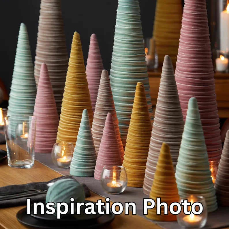 Sage velvet cones set of 3, everyday mantel décor, sage green tree decor, tablescape, wedding centerpiece, modern farmhouse, minimalist