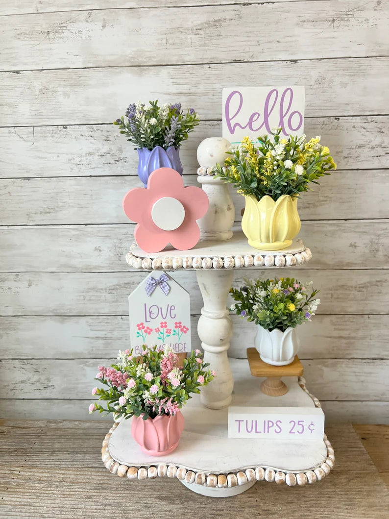 Spring tiered Tray mini floral arrangement, Spring tiered tray decor, Easter tiered tray decor, mini vases, mini floral arrangement for tray